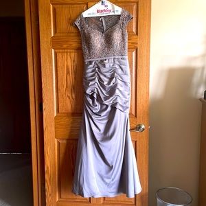 La Femme Embellishment Lace & Satin Trumpet Gown